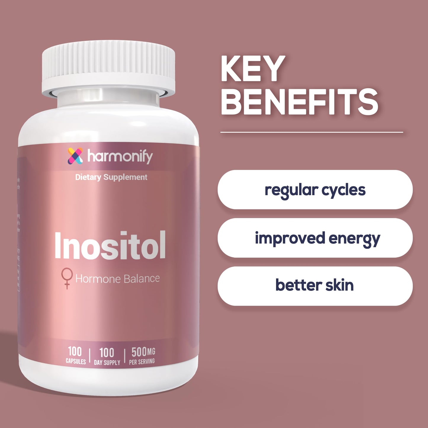 HARMONIFY Inositol Supplement 500mg Capsules, 100 Count