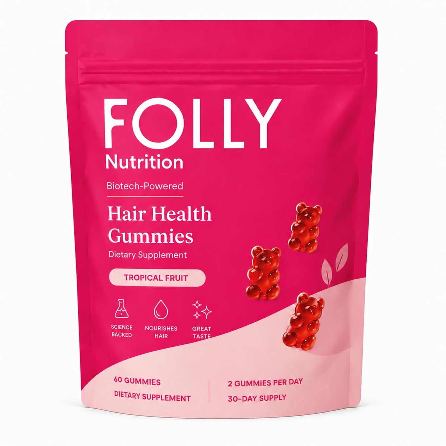 Folly Nutrition Hair Growth Gummies for Women, Biotin & Zinc Gummy, 60 Count