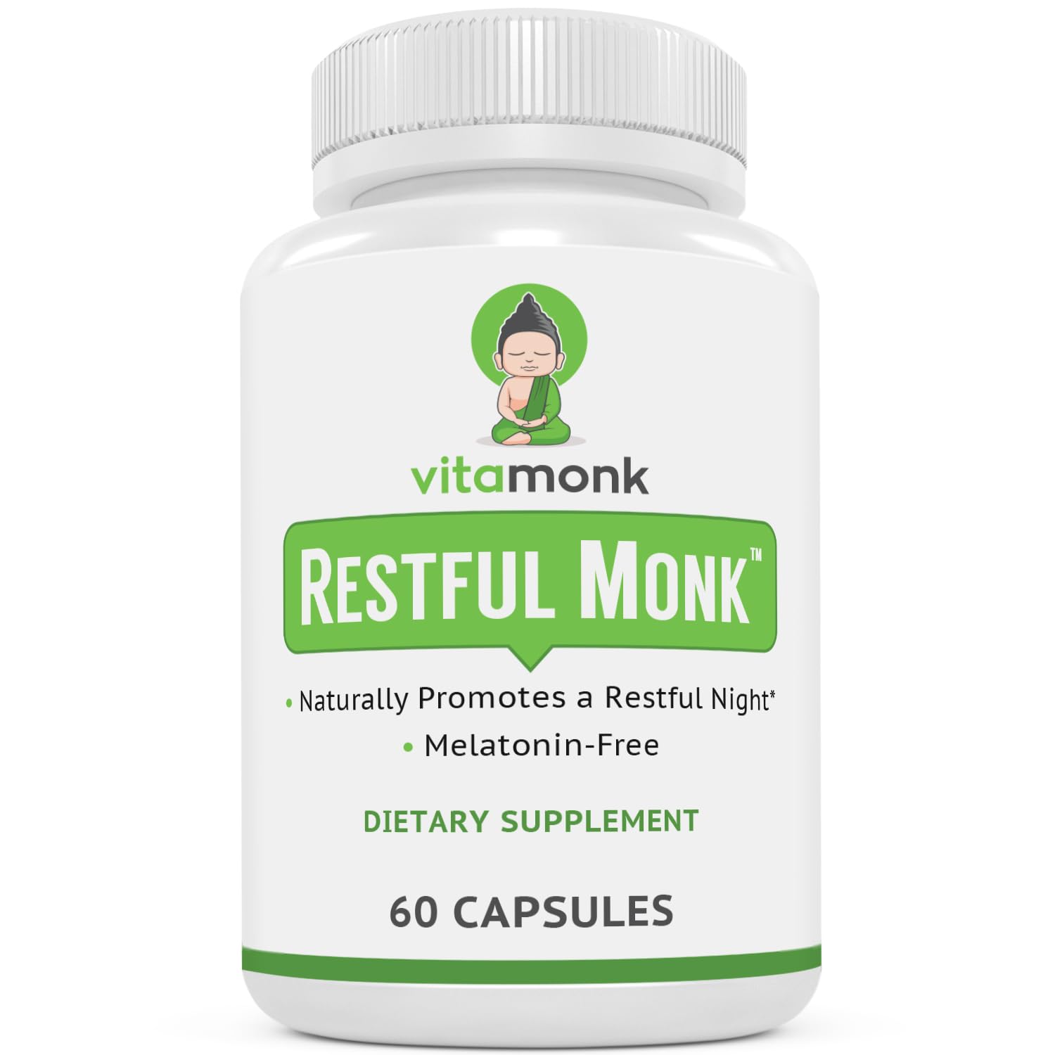 VitaMonk Melatonin-Free Sleep Aid with Magnesium, GABA, Theanine, Apigenin Capsules, 60