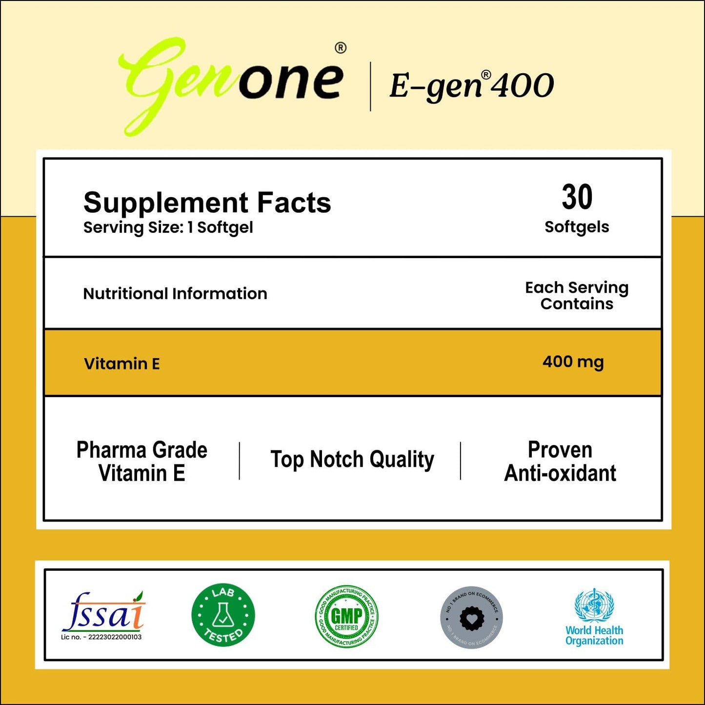 GENONE E-Gen 400 Vitamin E Capsule, 30 Capsules