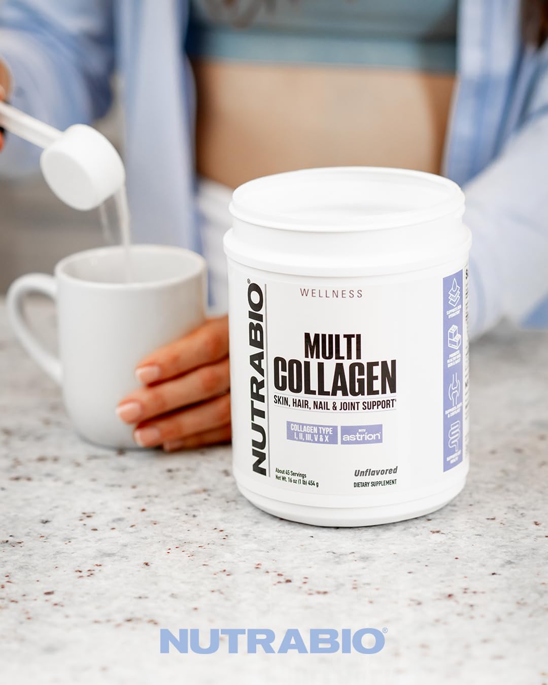 NutraBio Multi Collagen Powder - Hydrolyzed Collagen Peptides for Glowing Hair & Skin - Grass-Fed - Collagen Powder for Women and Men - 14.2 Ounce