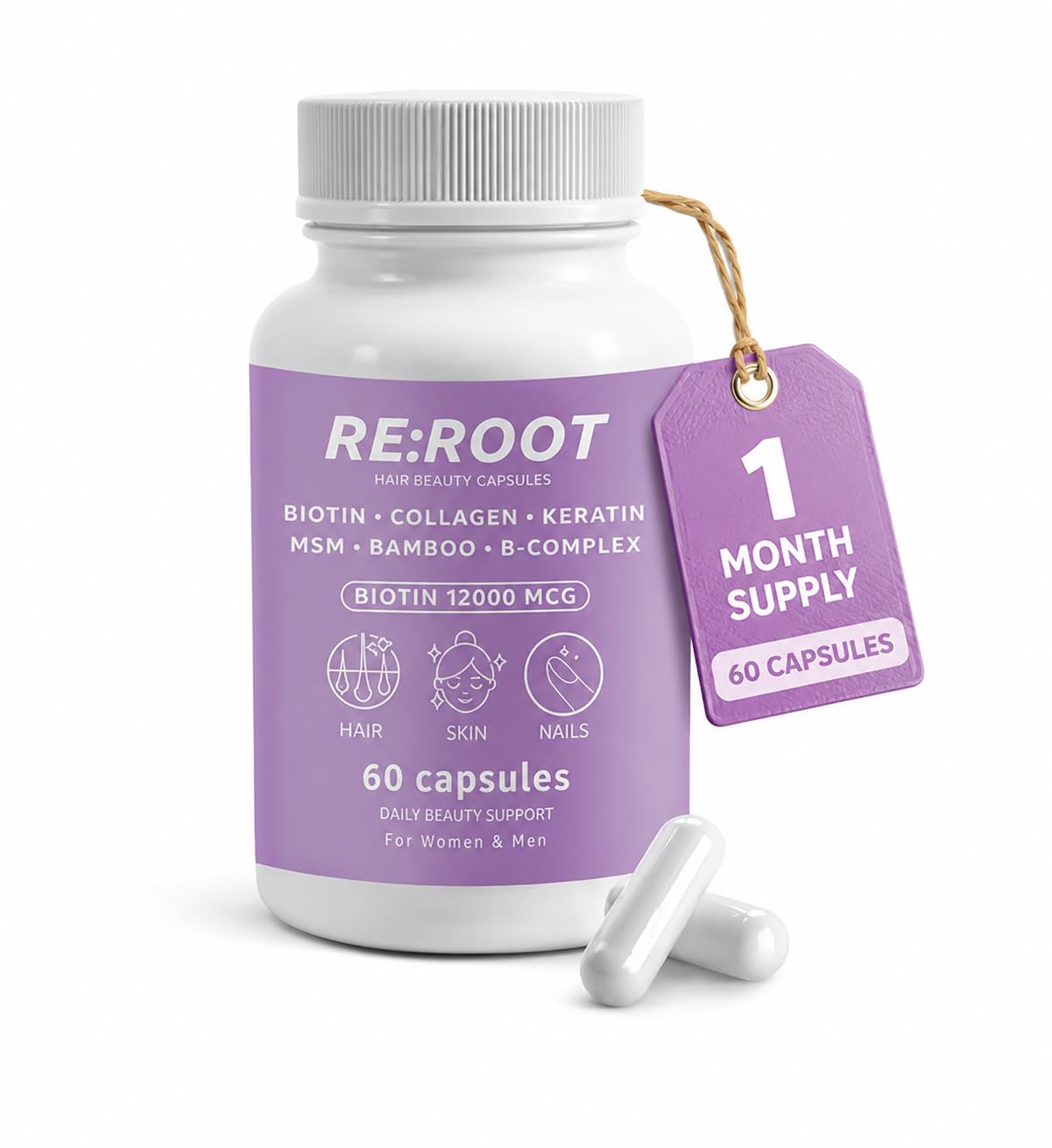RE:ROOT Hair Growth Biotin Supplement 60 Vegan Capsules