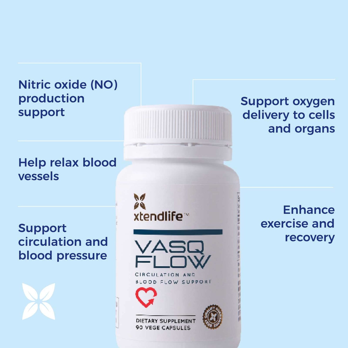 Xtendlife VasQFlow Nitric Oxide Supplement Capsules 90 Capsules
