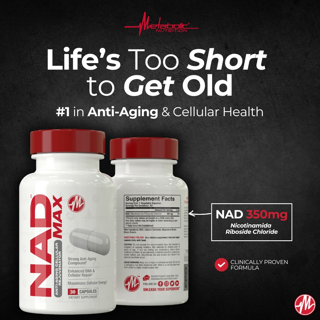 Metabolic Nutrition NAD MAX 350mg Anti-Aging Cellular Rejuvenator, 30 Capsules