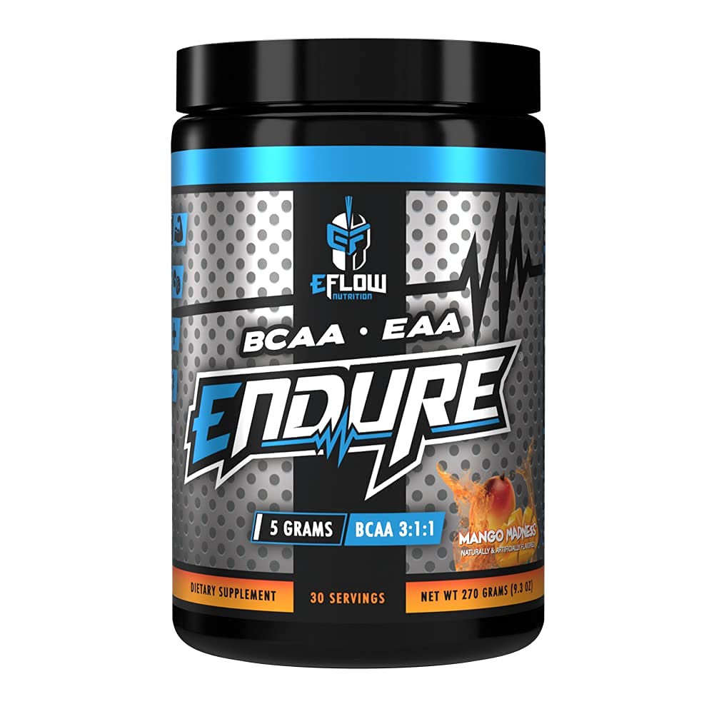 eFlow Nutrition Endure BCAA Plus EAA - Essential Amino Acids Electrolyte Powder Intra Workout - Improve Energy, Recovery and Performance - Mango Madness 9.3 oz