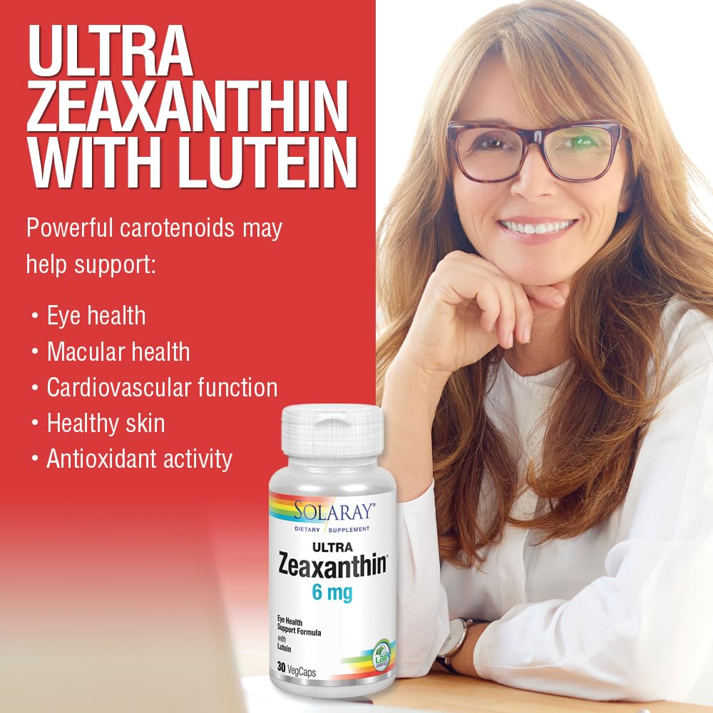 Solaray Zeaxanthin for Men & Women - Lutein and Zeaxanthin Supplement for Eyes, Vision & Macular Health Support Formula, Eye Vitamin Complex with Bilberry, Vitamin C, & Blueberry, 30 Veg Caps
