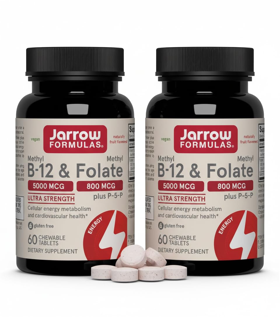 Jarrow Formulas Methyl B-12 & Methyl Folate Bioactive Vitamin B9 and Vitamin B12 Supplement Capsules 120 Count