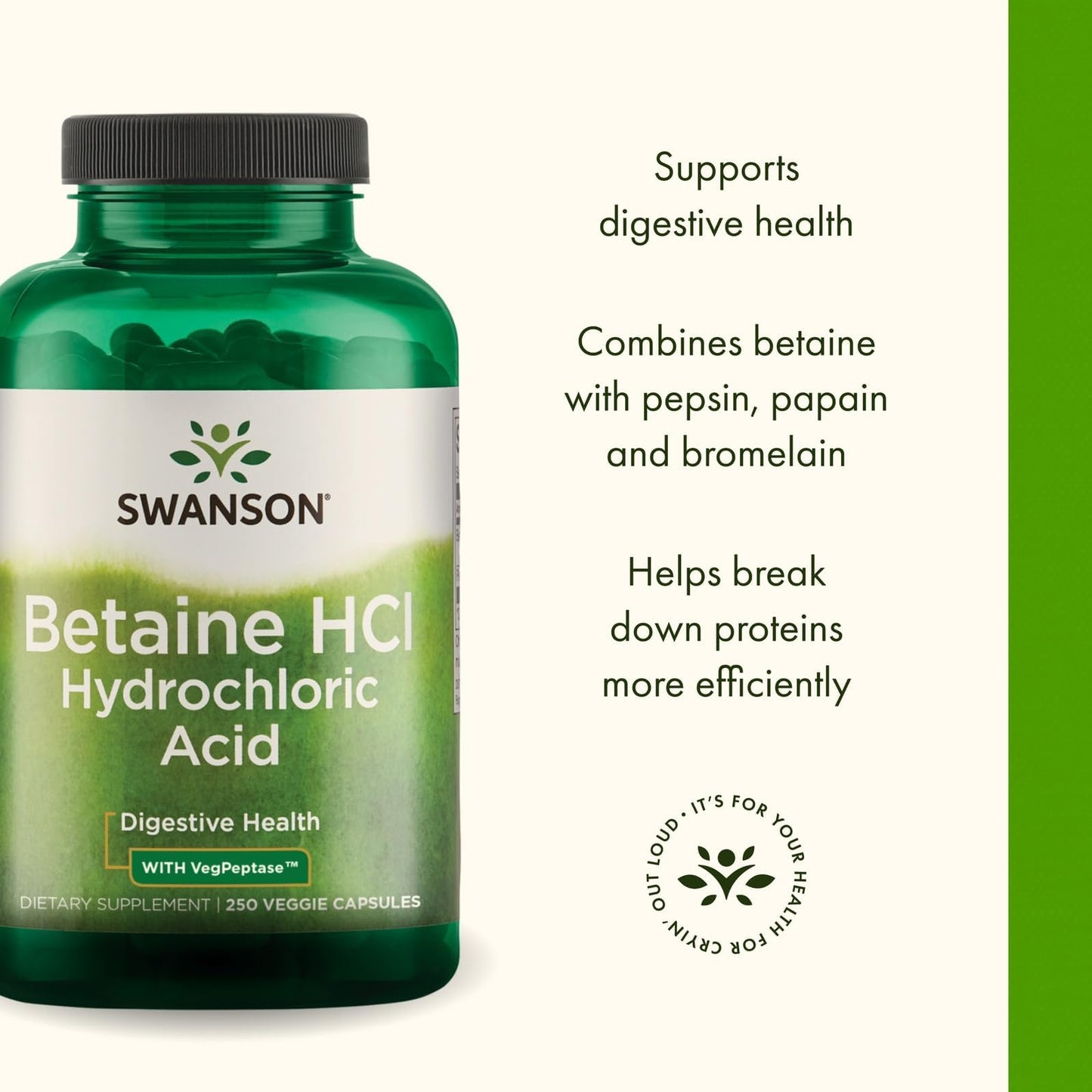 Swanson Hydrochloric Acid with Pepsin 500 Capsules