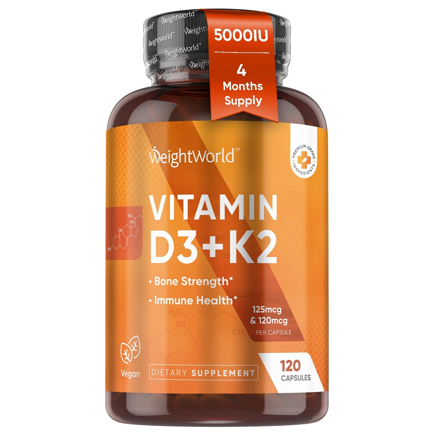 WeightWorld Vitamin D3 K2 5000IU Capsules, 120 Count