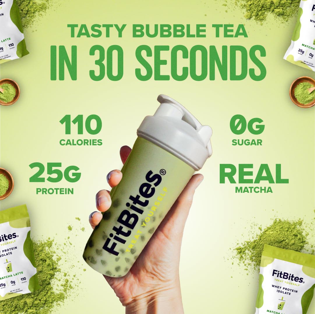 FitBites 100% Whey Isolate Protein Powder (Matcha Latte), 24 Servings