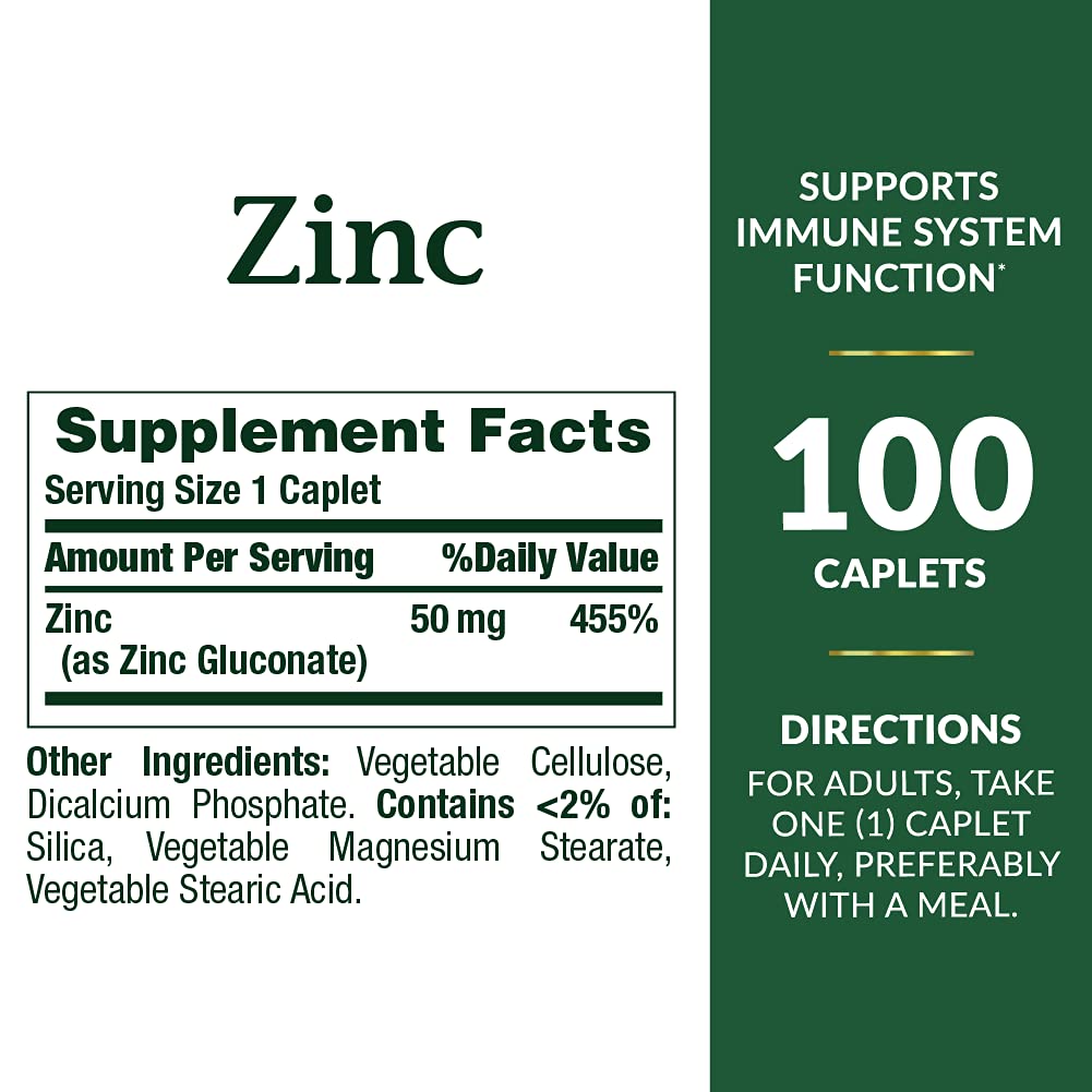 Nature's Bounty Zinc 50 mg Capsule, 200 Count