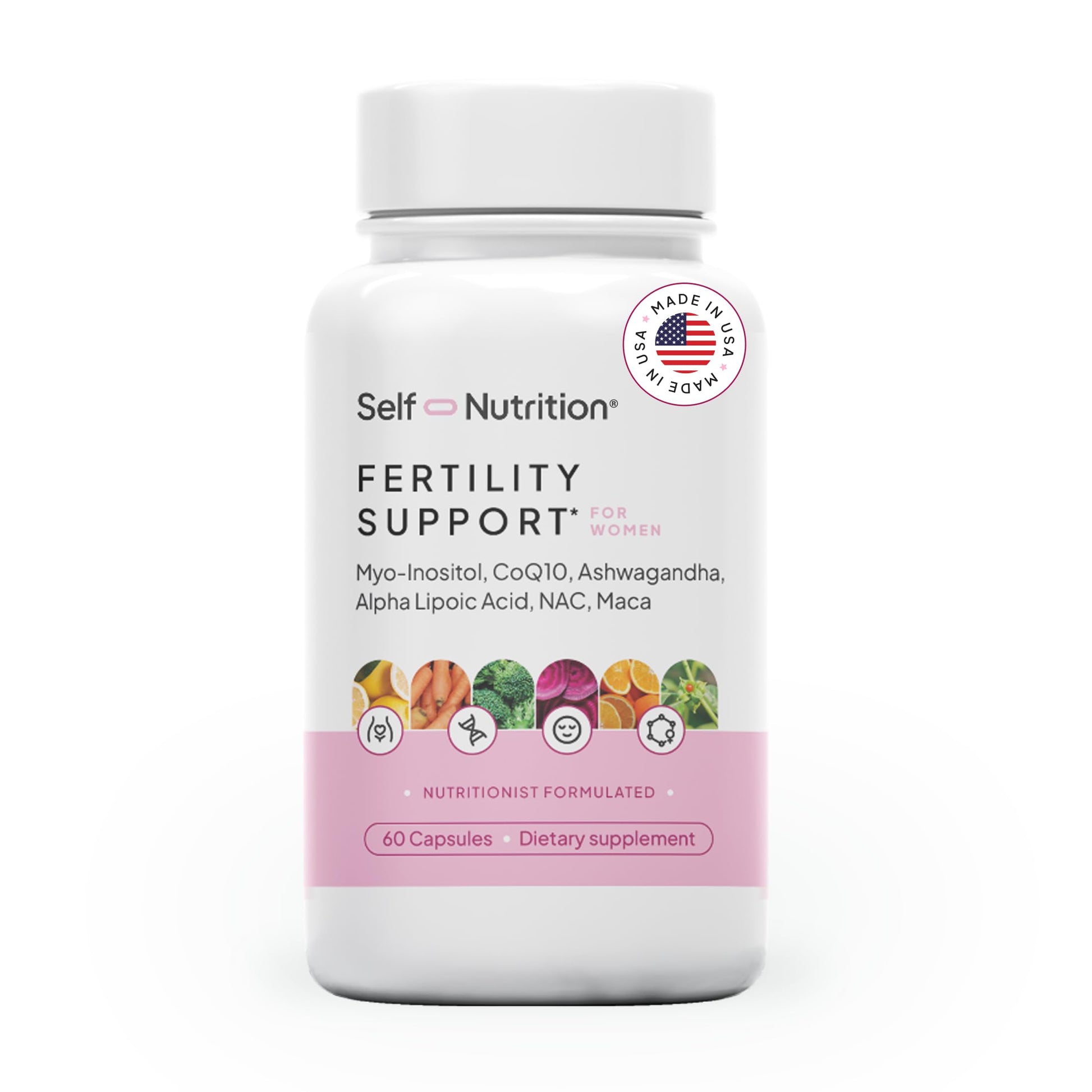 SELF NUTRITION Fertility Support for Women Conception for Her, Coenzyme Q10, Ashwagandha, Myo-Inositol & More, Supports Cycle Regularity & Ovulation, Vegan, Non-GMO, USA Made, 60 Capsules