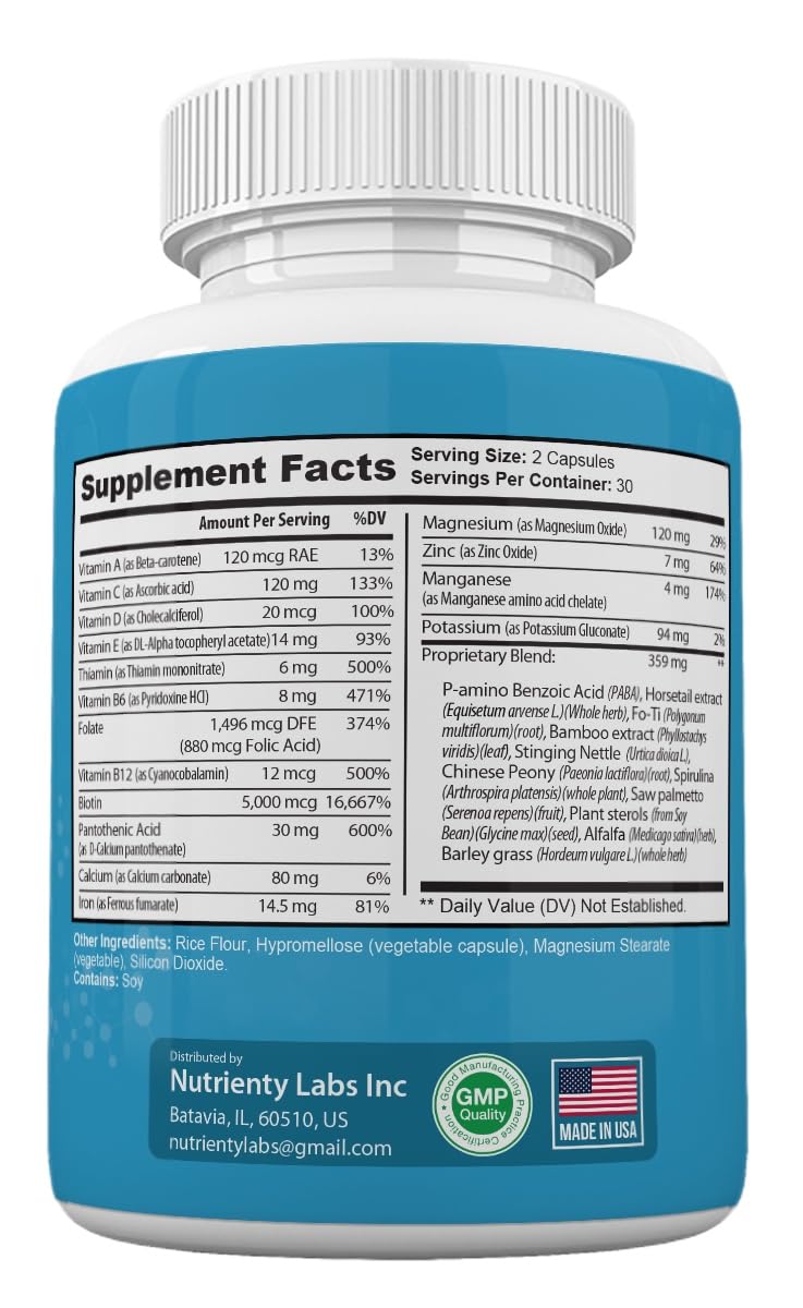 Zonata Hair Fortin Vitamins Advanced Formula for Hair Growth Support Capsules, 60 Count