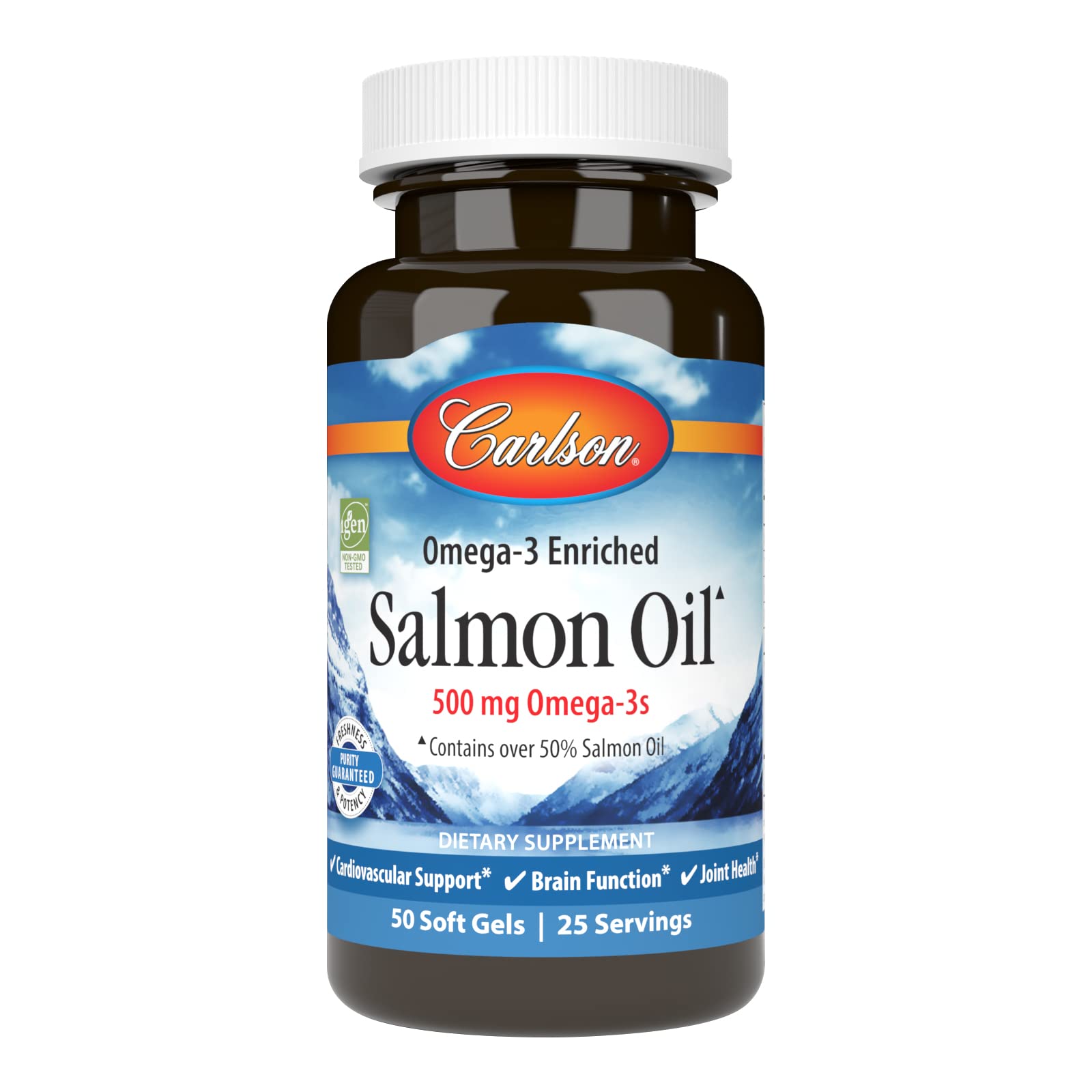 Carlson Salmon Oil Softgels, 500mg Omega-3s, 50 Count