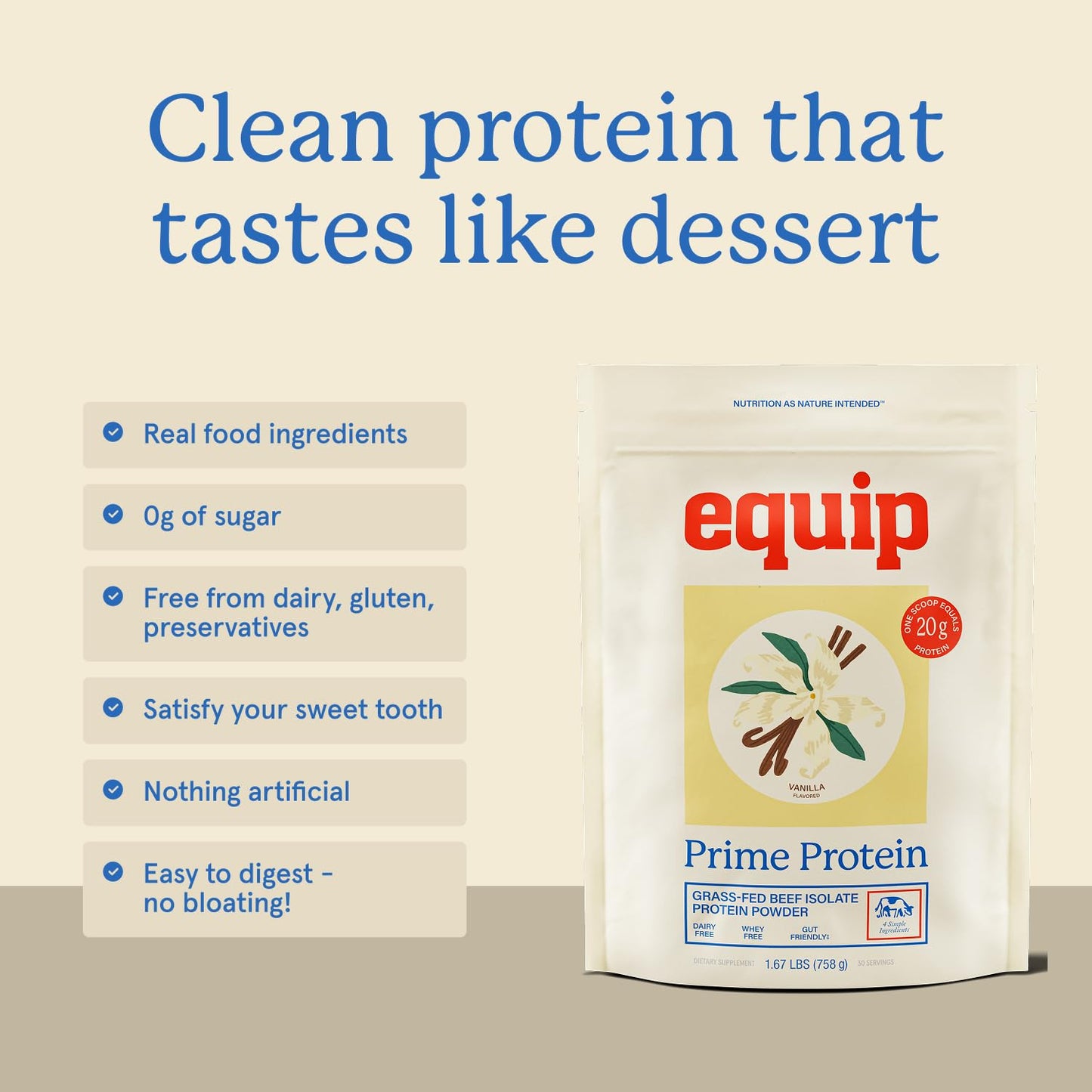 Equip Prime Protein Powder Beef Protein Isolate, 30 Servings