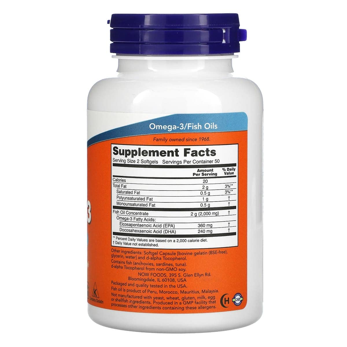 NOW Foods Omega-3 Fish Oil Softgels 1,000 mg, 180 EPA - 120 DHA, 100 Softgels