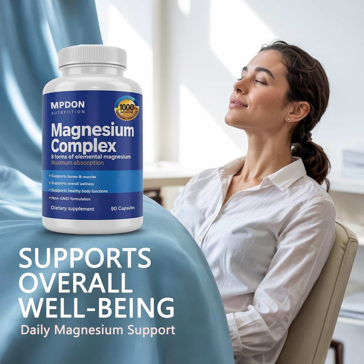 MPDON 8-in-1 Magnesium Complex 1000mg - Features Elemental Magnesium & Citrate, Capsule, 1 Count