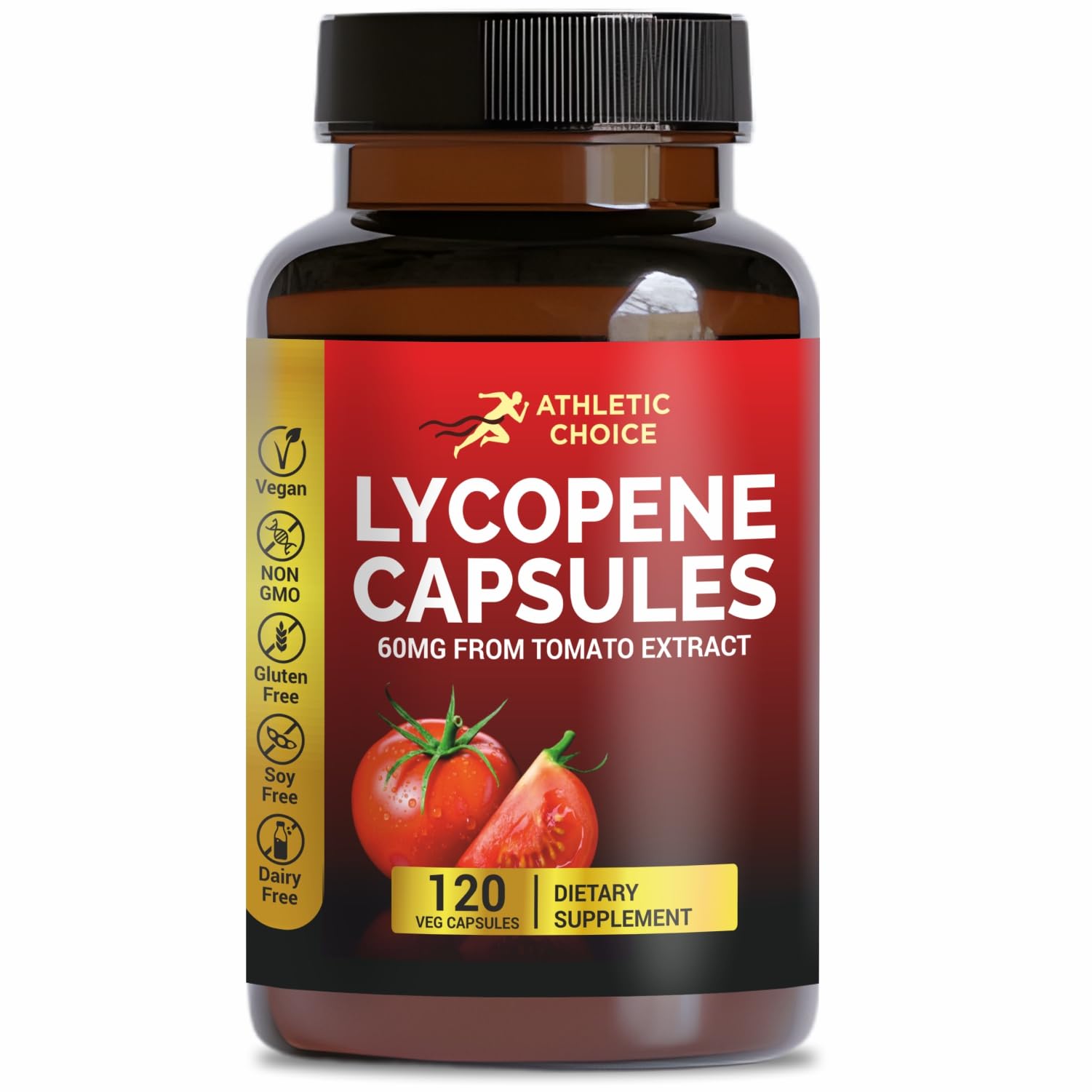Athletic Choice Lycopene Supplement Capsule, 60mg, Natural Tomato Extract Powder, 120 Capsules