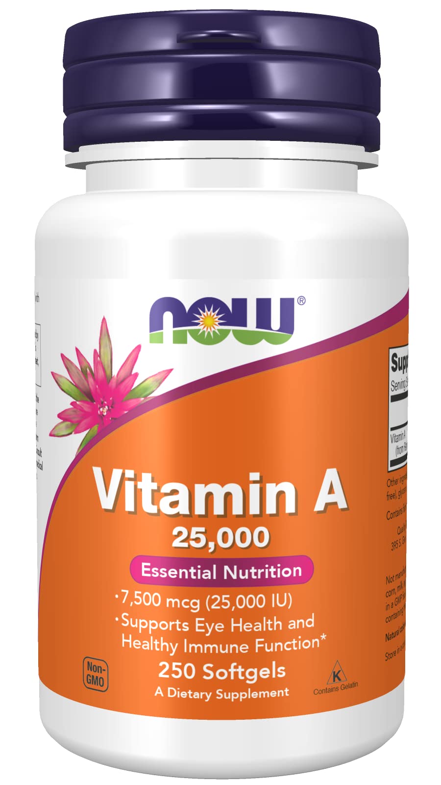 NOW Foods Vitamin A Softgels 25000 IU from Fish Liver Oil, 250 Softgels, Pack of 2