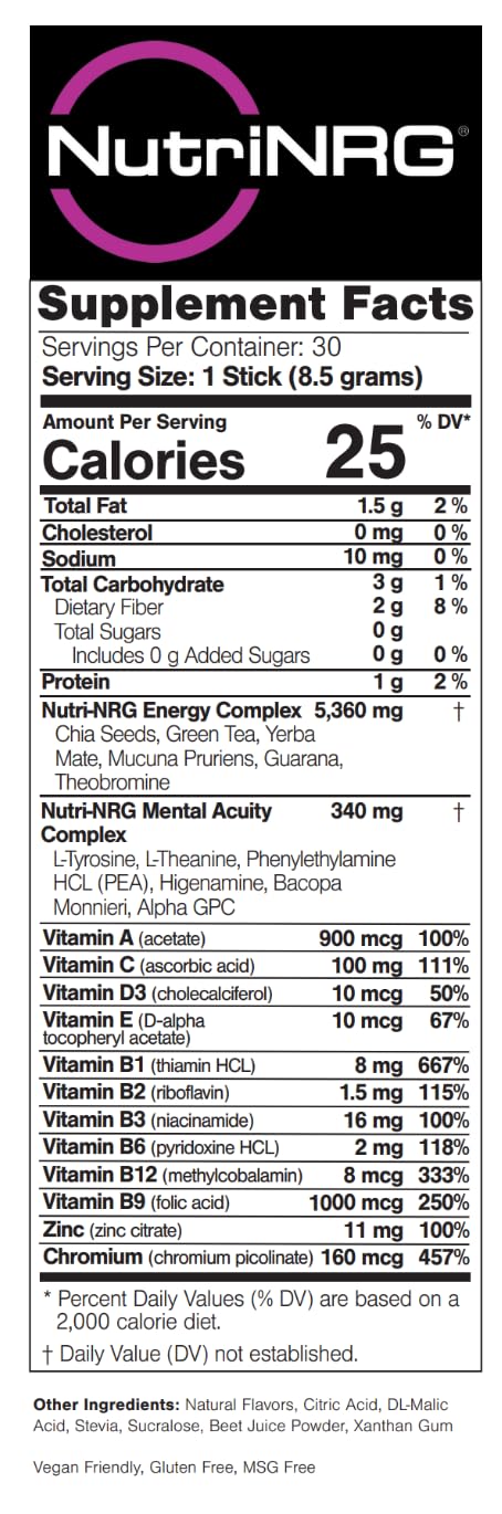 B-Epic NutriNRG Natural Energy Lemonade Powder Sticks, 30 Sticks