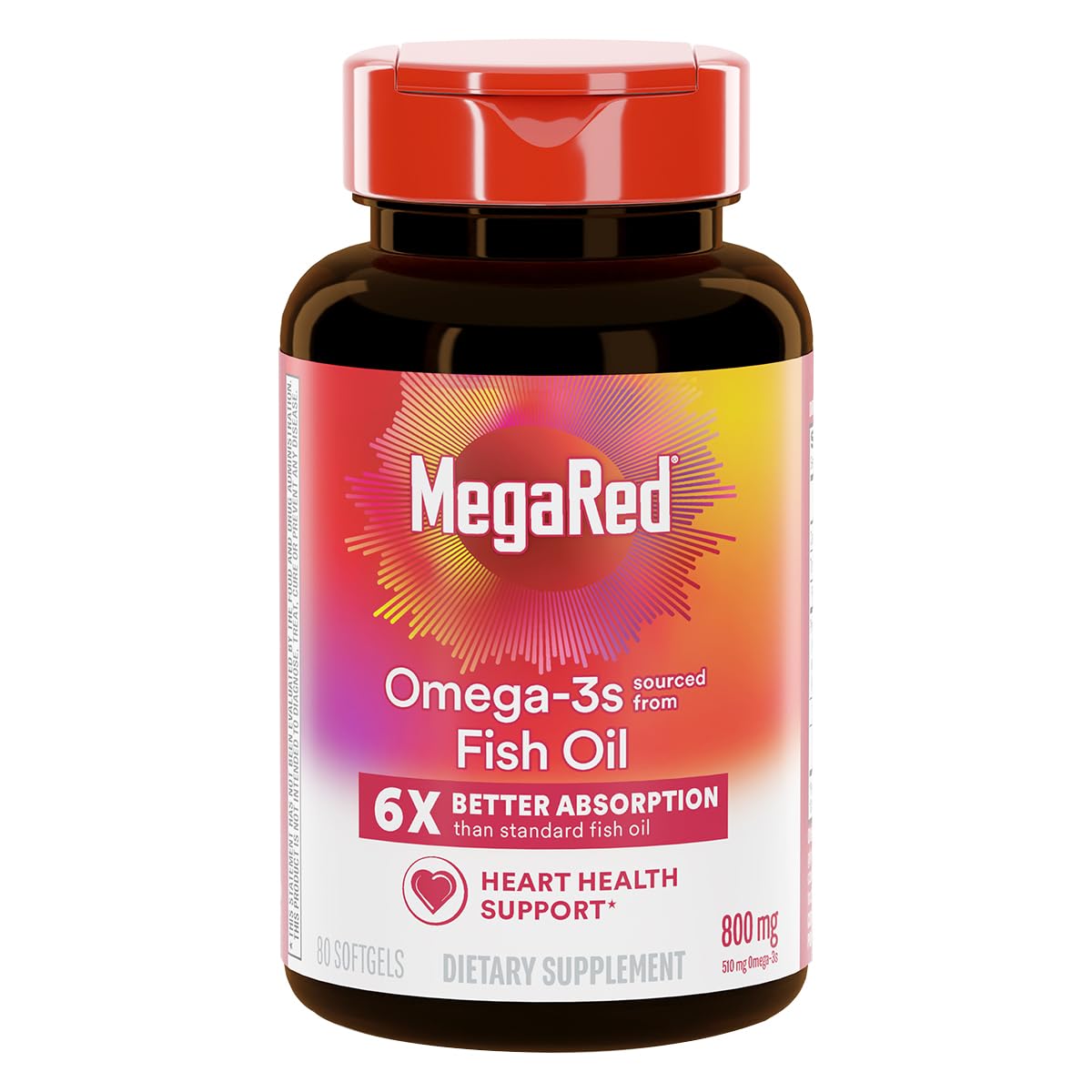 MegaRed Fish Oil 800mg Omega-3 Supplement with EPA & DHA 80 Softgels
