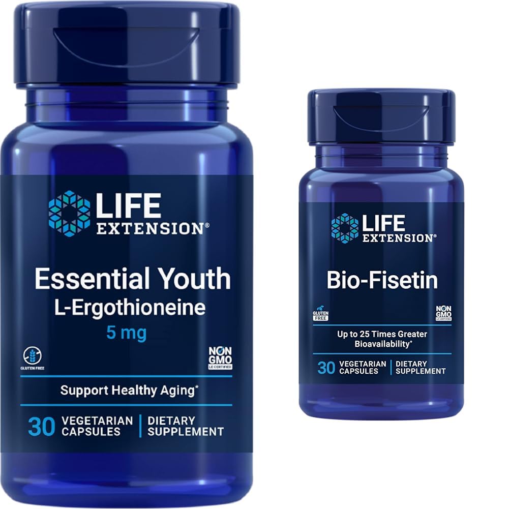 Life Extension Essential Youth L-Ergothioneine and Bio-Fisetin Cellular Health Capsules, 60 Count