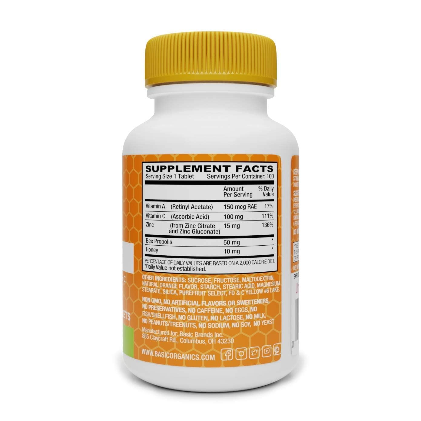 Basic Organics Zinc Orange Defend Tablet 100 Count