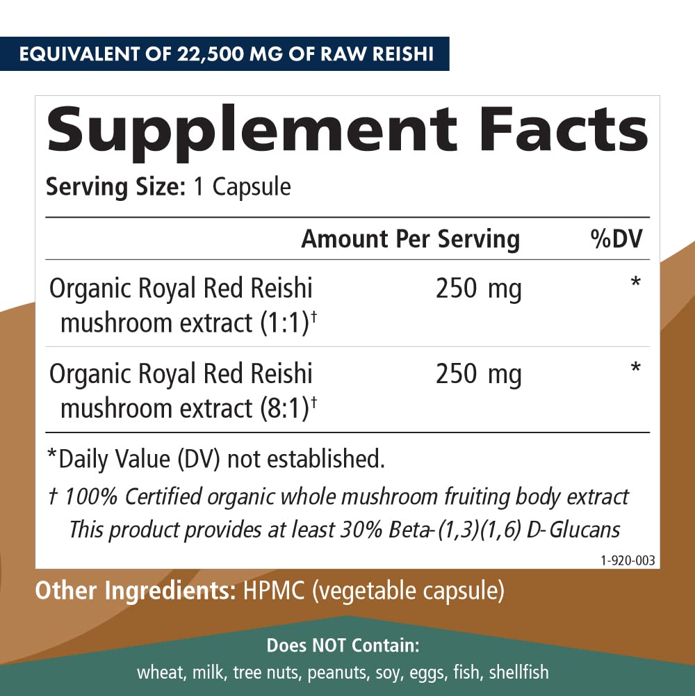 PURE ESSENCE LABS MyPure Reishi 4X Organic Mushrooms Supplement capsules, 30 Count