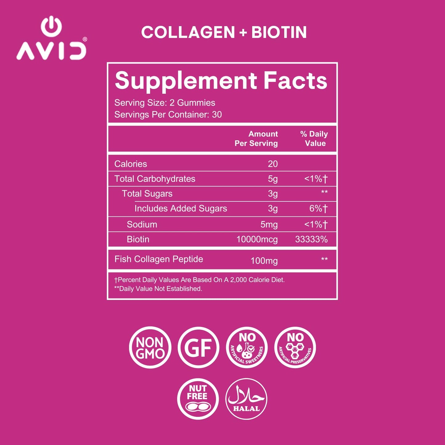 Avid Playboy Hair Skin and Nails Vitamins Biotin Collagen Gummies 60 Count