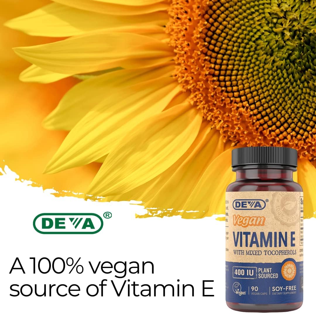 DEVA Vegan Natural Source Vitamin E 400IU with Mixed Tocopherols, Soy-Free Capsule 180 Veg Caps