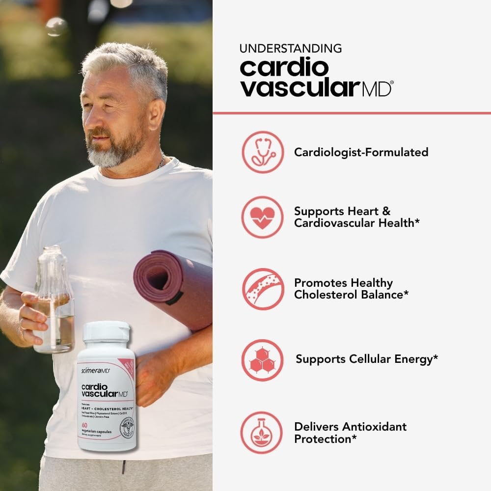Scimera Bioscience CardiovascularMD Red Yeast Rice Supplement with Phytosterol Ester and CoQ10 for Heart Health and Cholesterol Support, Capsules, 60