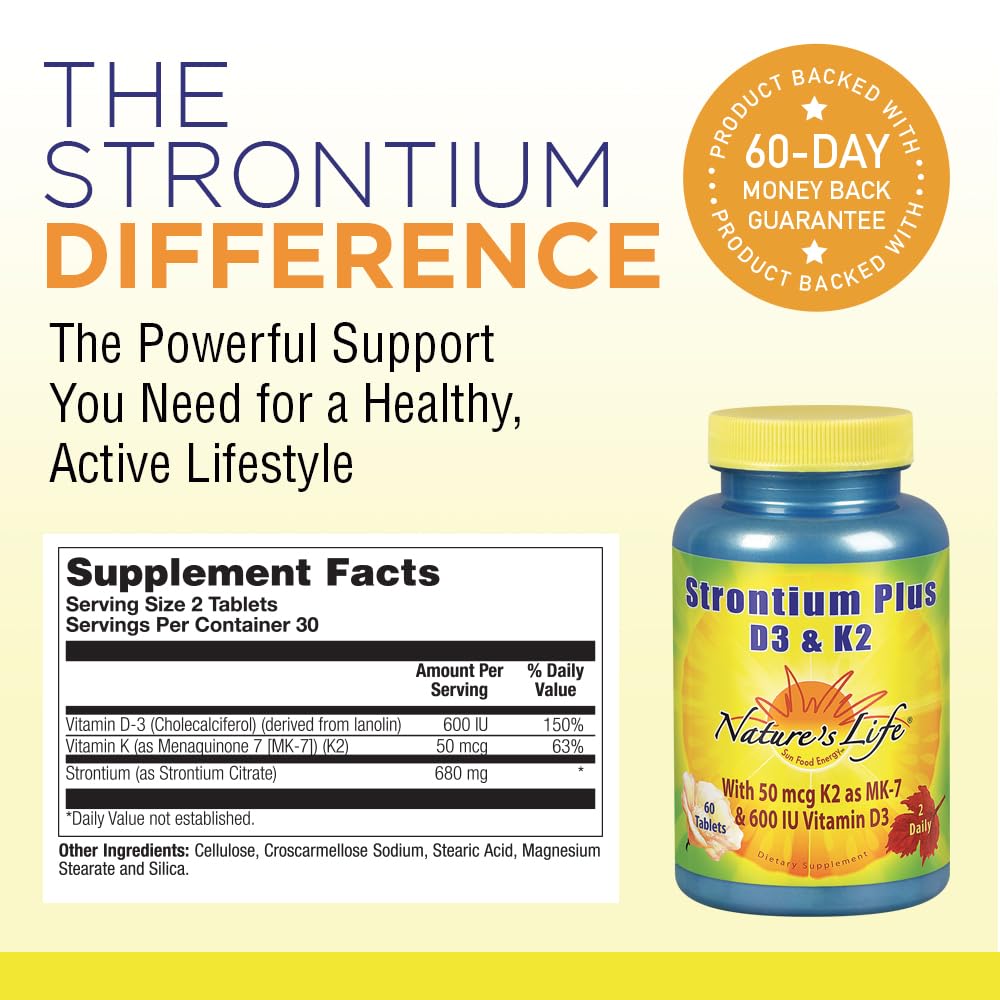 Nature's Life Strontium Plus D3 & K2 Supplement 60 Tablets