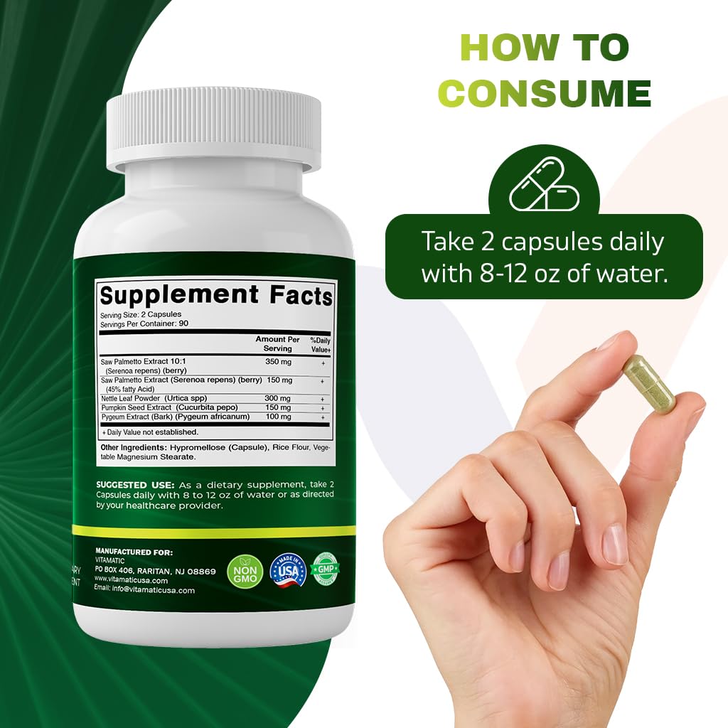Vitamatic Saw Palmetto + Nettle Leaf/Pumpkin/Pygeum, 180 Capsules