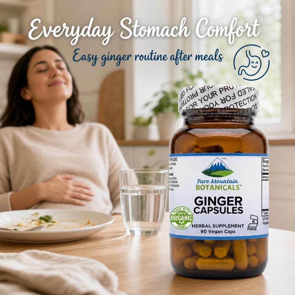 Pure Mountain Botanicals Ginger Capsules 1000mg Organic Ginger Root 90 Count