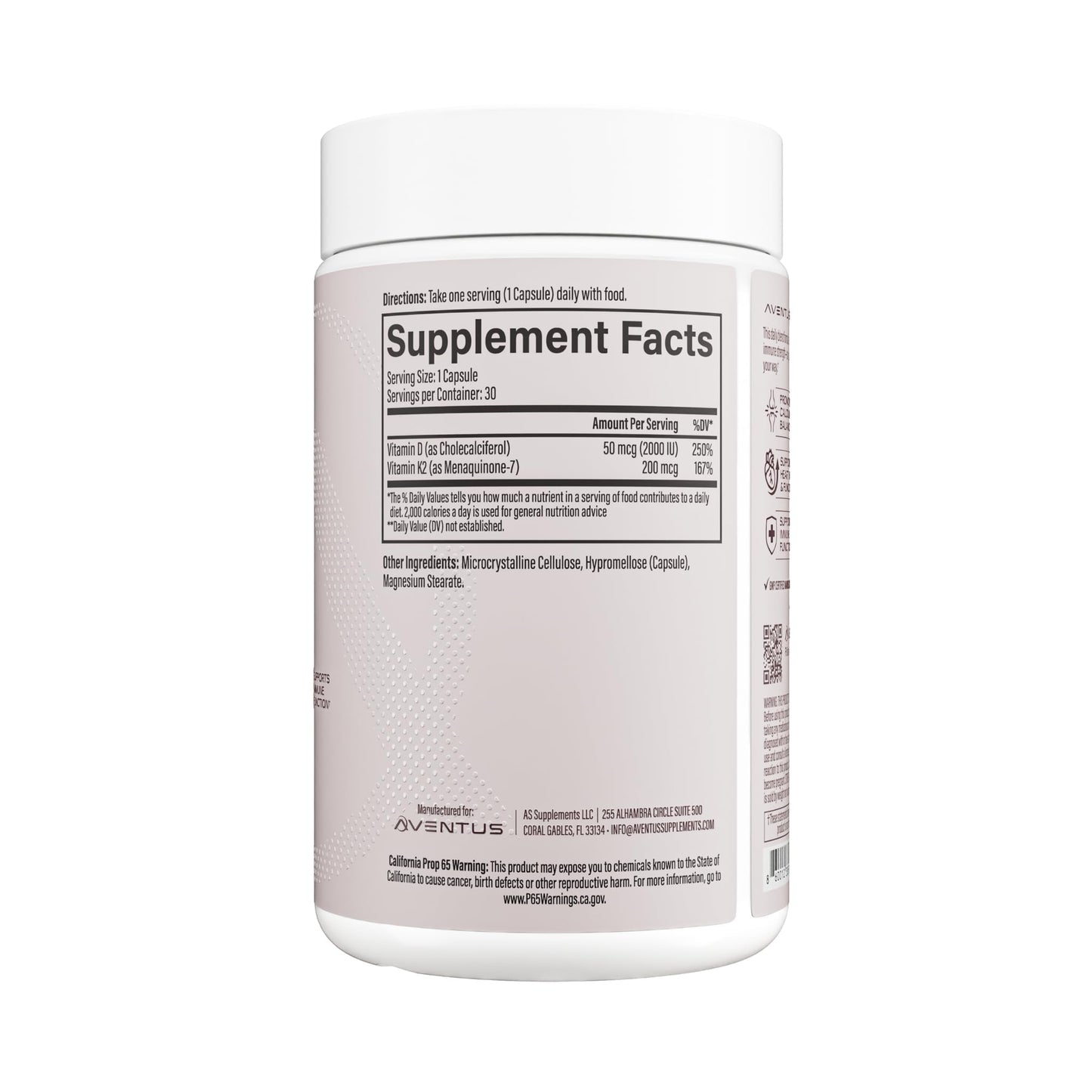 Aventus Women’s Daily Vitamin D3 + K2, 2,000 IU D3 & 100 mcg K2, 30 Capsules