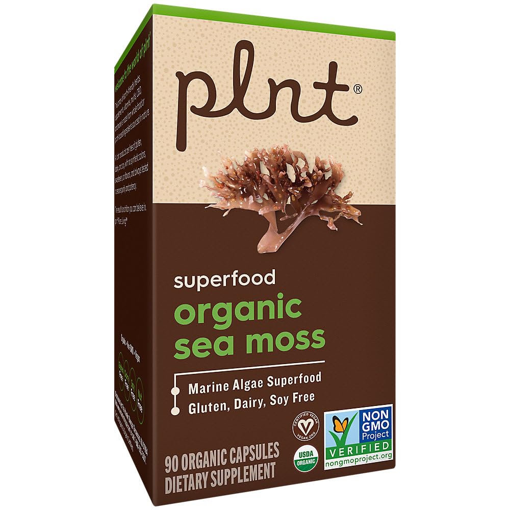 plnt Organic Sea Moss, Marine Algae Superfood, 900 mg Organic Irish Moss, Vegetarian Capsules, 90 Count