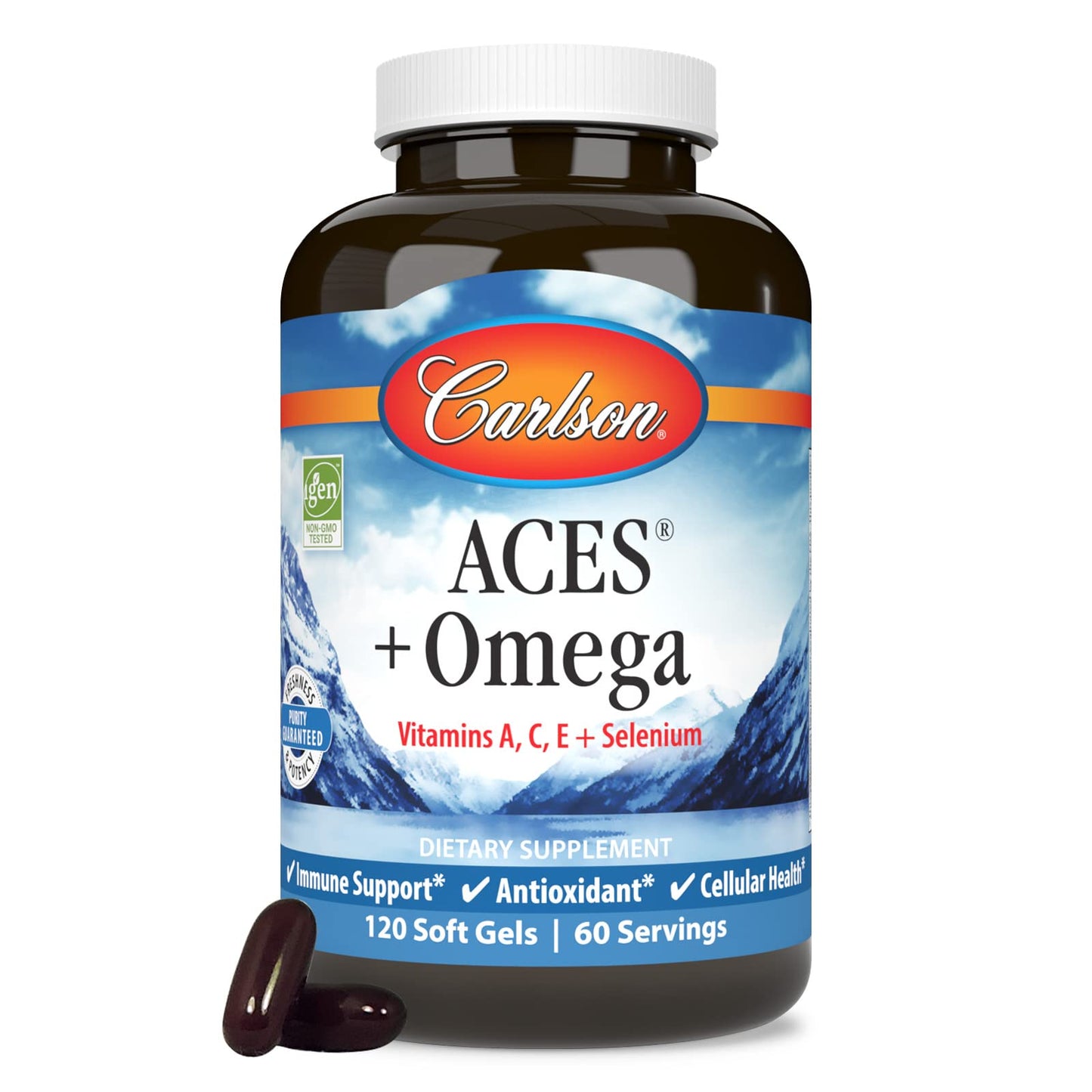 Carlson ACES + Omega Vitamins A, C, E & Selenium + Omega-3s EPA and DHA, Health Support Softgels, 120