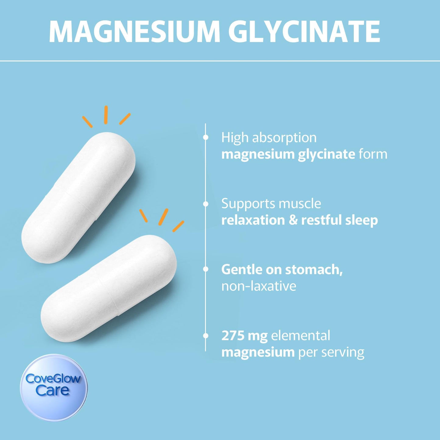 CoveGlow Care Magnesium Glycinate 275mg Capsules, 1 Count