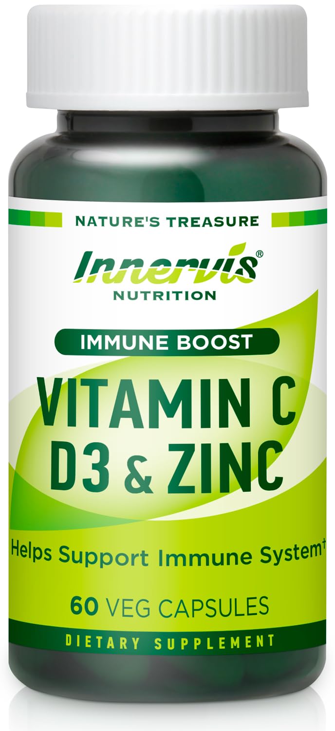 INNERVISNUTRITION Immune Boost Complex Vitamin C 900mg, D3 2500 IU & Zinc 25mg Capsules, 60 Count