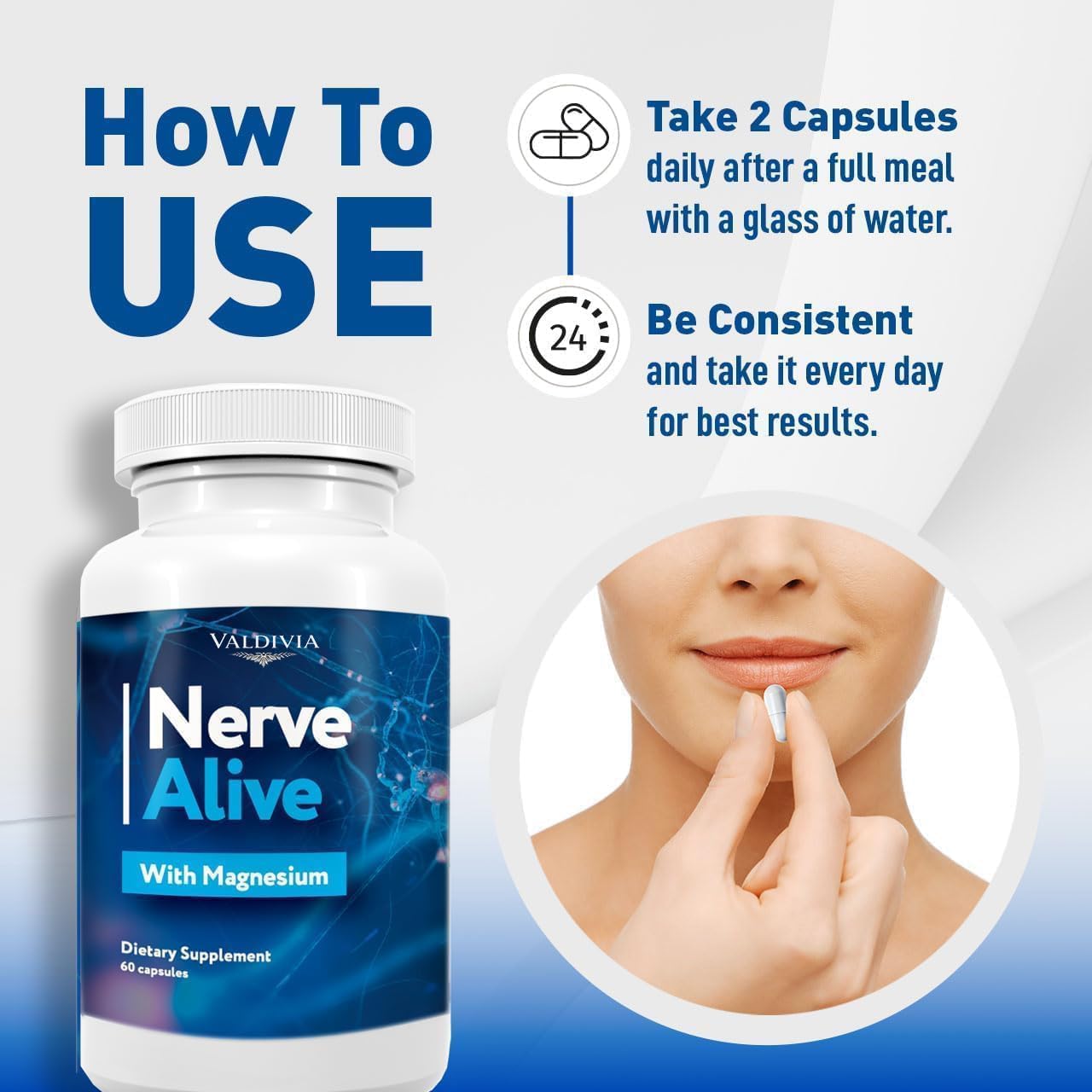 Valdivia Nerve Alive Support Supplement for Neuropathy, with Magnesium, Advanced Formula Supports Healthy Function & Comfort, 300 Capsules