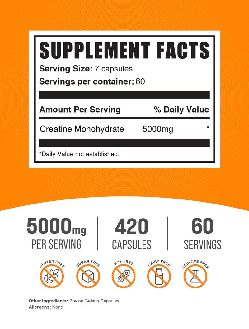 BulkSupplements Creatine Monohydrate Capsules, 420 Count