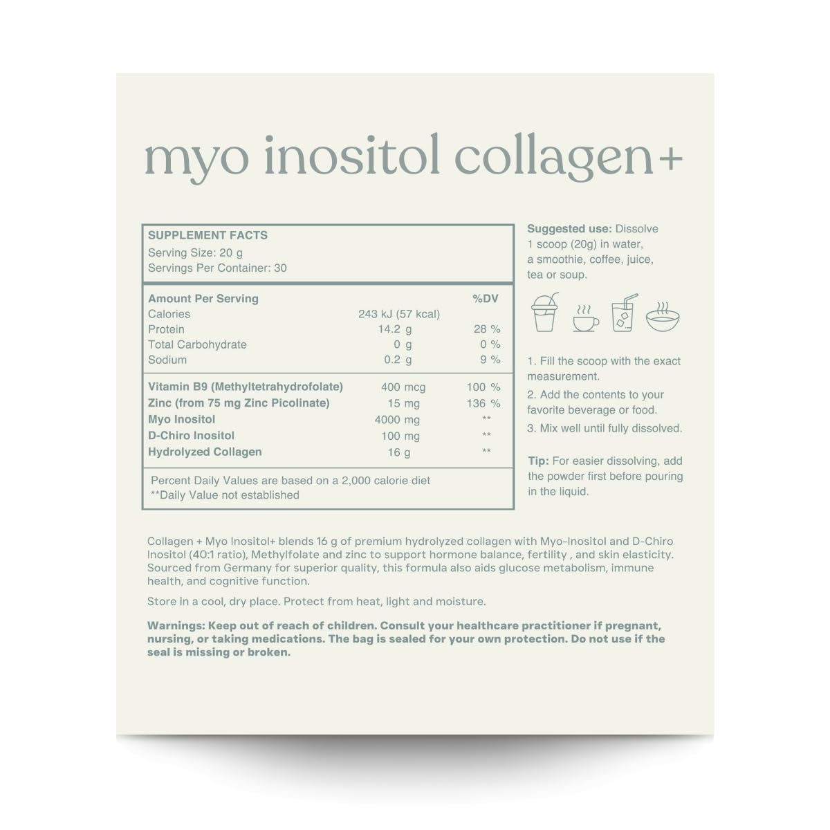 Reset Wellness MYO INOSITOL Collagen+ Powder, 21.1 oz