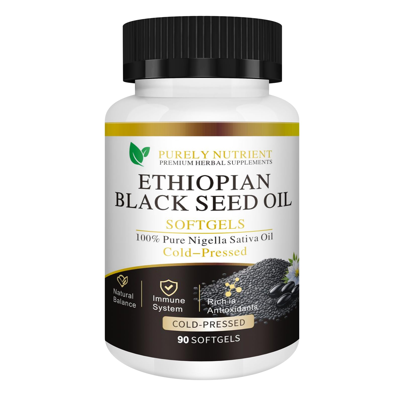 Kueysing Purely Nutrient Ethiopian Black Seed Oil Capsule, 90 Softgels, 5% Thymoquinone, Vegan Non-GMO Nigella Sativa