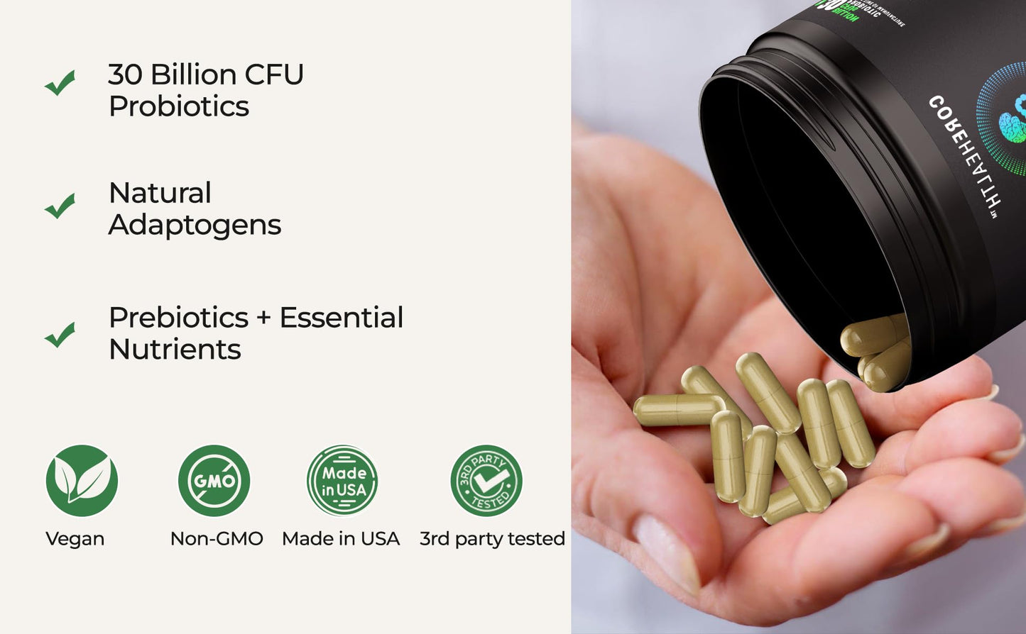 COREHEALTH Gut-Brain Synergy Probiotic & Nootropic Capsule, 60 Count