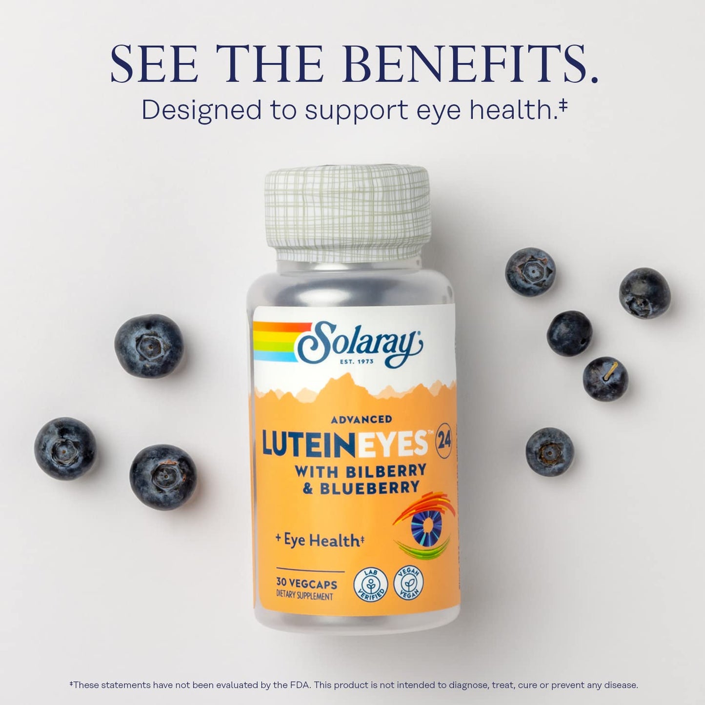 Solaray Lutein Eyes 24mg with Bilberry Extract and Blueberry Extract, Eye & Macular Health Support Supplement Supplying Zeaxanthin from Marigold, Vegan, Capsules, 30 Count
