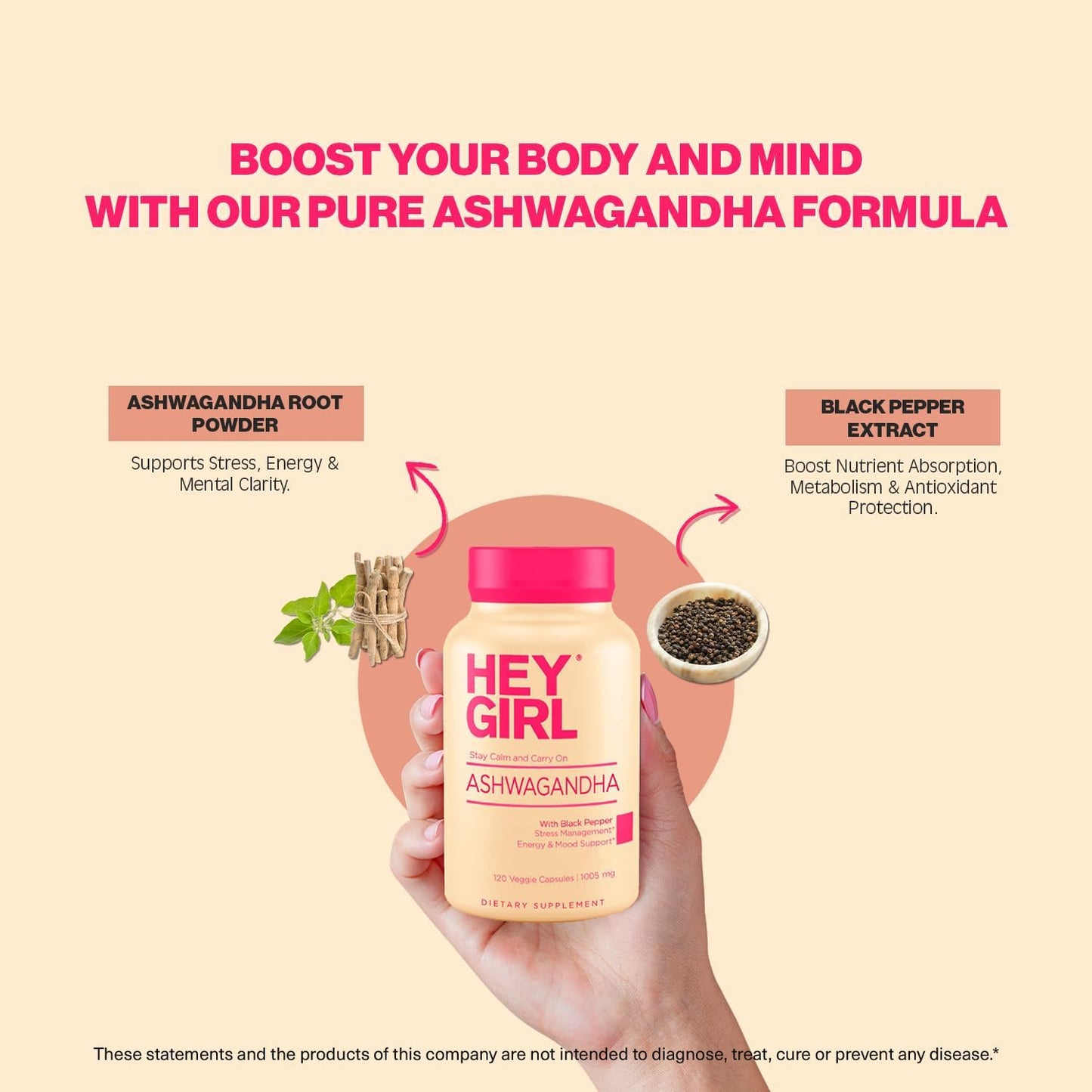 HEY GIRL NUTRITION Ashwagandha Capsules 1005mg, 120 Capsules