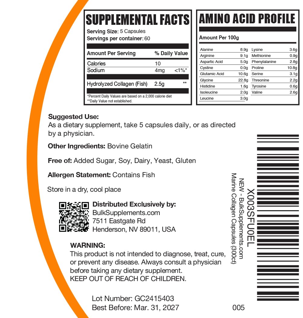 BulkSupplements Marine Collagen 300 Capsules