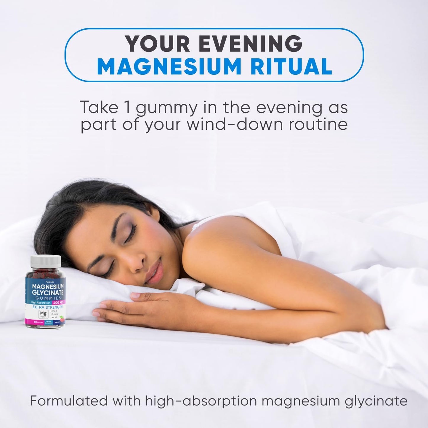 PURA WEX NUTRITION Magnesium Glycinate Gummies 400mg Extra Strength, 120 Count