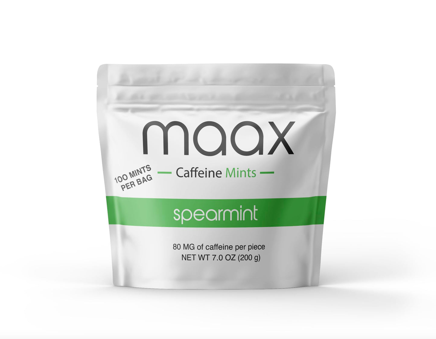 Maax Caffeinated Gum Caffeine Mints Spearmint Chewable, 100 Pieces