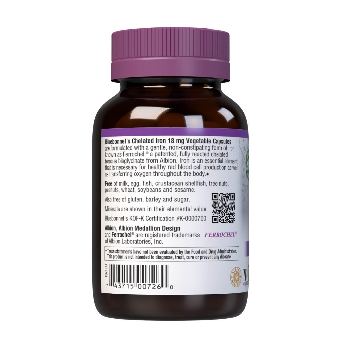 BlueBonnet Chelated Iron 18 mg Capsule, 90 Vegetable Capsules